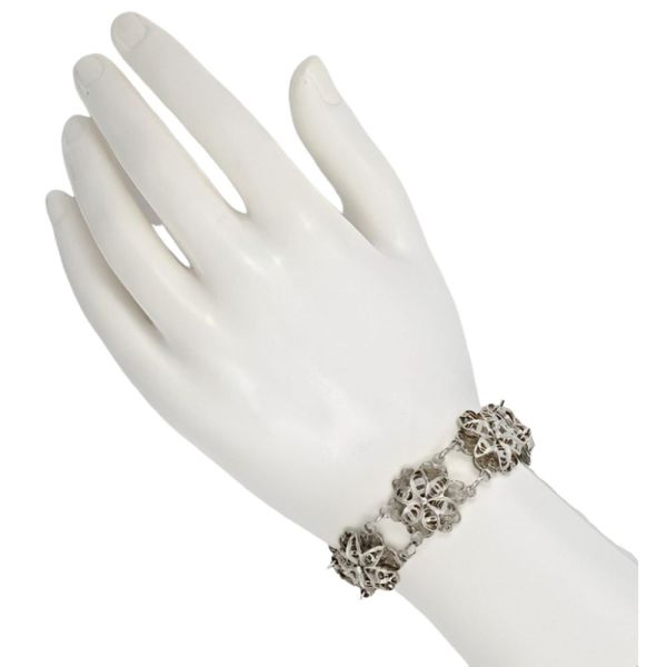 Silver Filigree Flower Design Link Bracelet circa 1930s